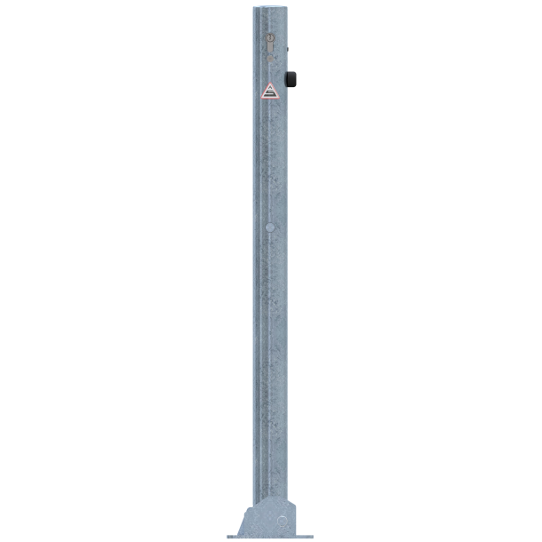 Barrier posts | Steel tube  60 x 2,5 mm | foldable | with Euro profile cylinder lock | to be fixed by plugswith base plate 100 x 150 mm | hot-dip galvanized | without eyelet